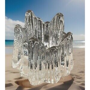 Vintage NYBRO Volcano Crystal Glass Votive Candle Holder  MCM Beautiful